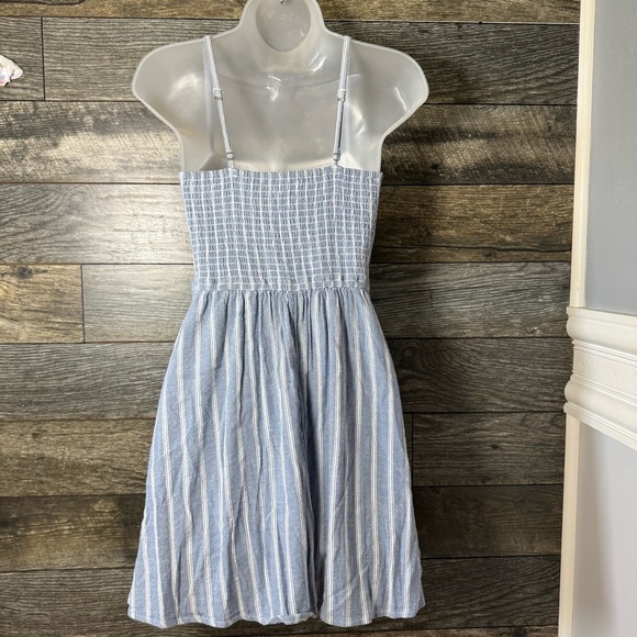 Hollister Blue White Striped Baby Doll Sundress Y2K Halter Mini Smocked Medium - Picture 6 of 9